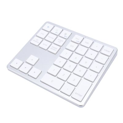 Dpofirs Number Pad, 35 Keys Bluetooths Numeric Keypad Rechargeable with Dual Mode for Wins for Android, Portable Financial Accounting Keypad for Laptop PC Tablet (Silver White)