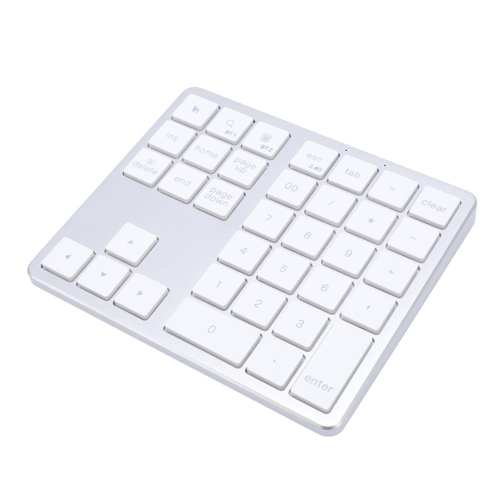 Dpofirs Number Pad, 35 Keys Bluetooths Numeric Keypad Rechargeable with Dual Mode for Wins for Android, Portable Financial Accounting Keypad for Laptop PC Tablet (Silver White)