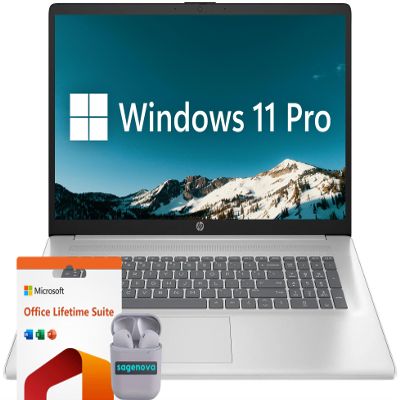 HP Business Laptop Computer, 17.3" FHD IPS LED Display, AMD Ryzen 5 7430U Processor, Windows 11 Pro Laptop 32GB RAM 1TB SSD, Microsoft Office Lifetime Suite, SageNova Earphones, Natural Silver