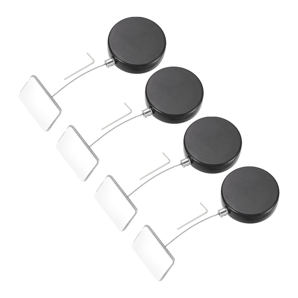 MECCANIXITY 3.3ft Retractable Cable Lock with Square Patch Remote Control Security Lock with Adjustable Cord Tether Anti Theft for Laptop, TV, 150 G, Black, 4 Pack