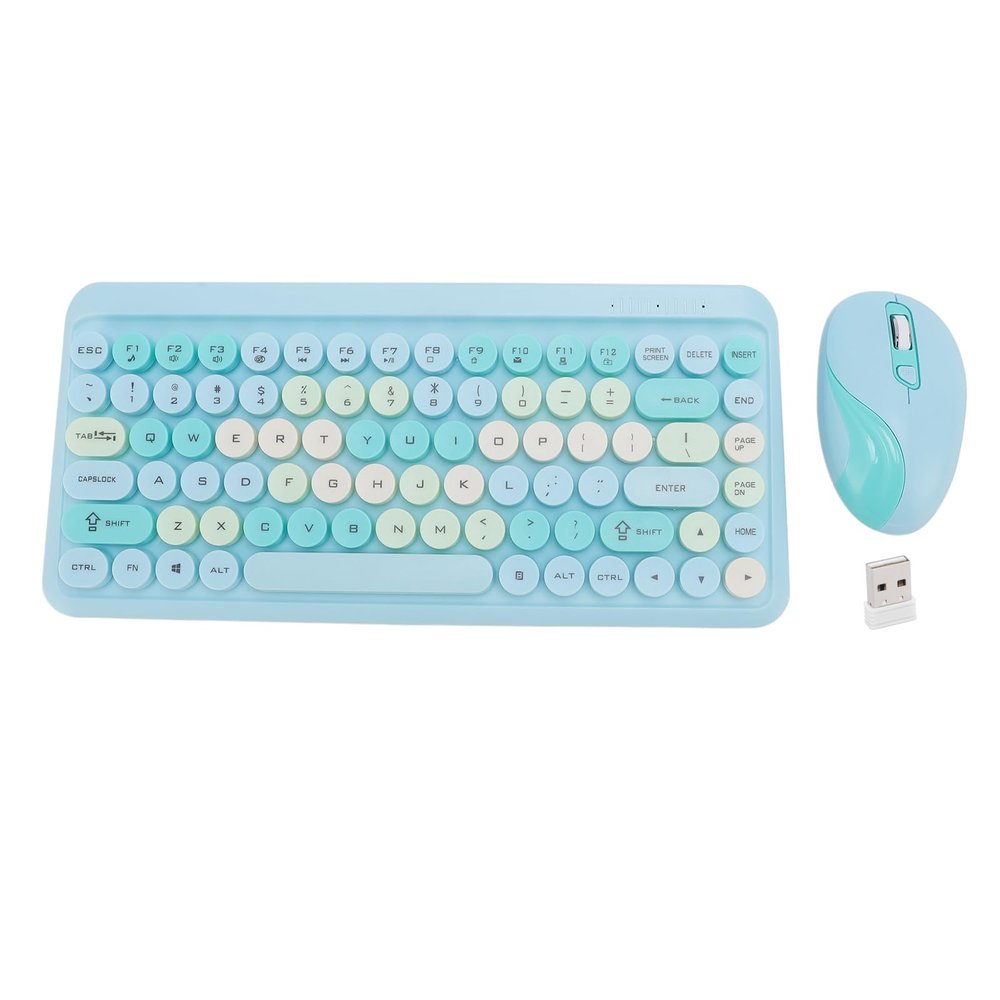 2.4G Cordless Keyboard and Mouse, Retro Round Keycap Design, Portable Low Noise Keyboard and Mouse Set for Home Office, Plug and Play (Misty Blue)
