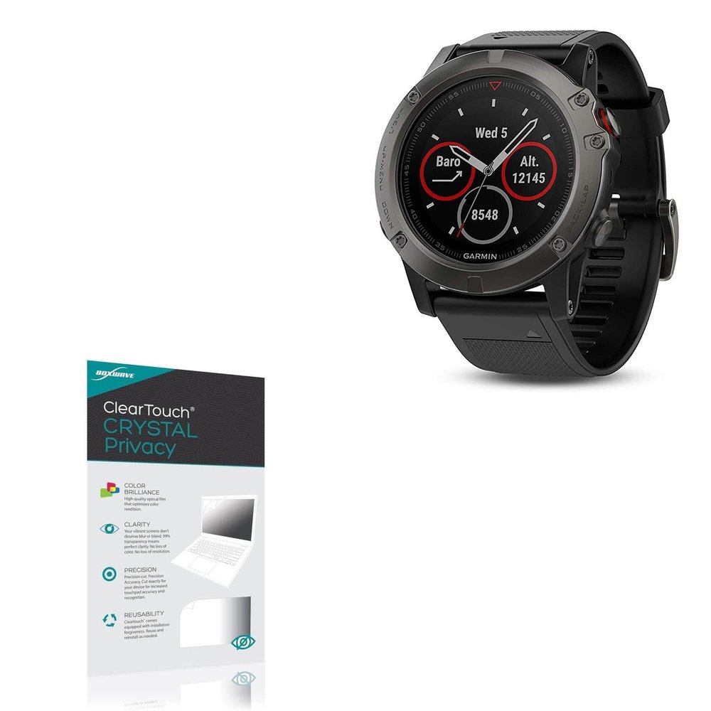 BoxWave Screen Protector Compatible with Garmin Fenix 5X (51mm) - ClearTouch Crystal Privacy (2-Pack), Privacy Screen Protector Flexible Film Clear