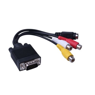0.5m VGA Male to S-Video 3 RCA Jack Female Composite AV TV Out Adapter Converter Connector Video Cable Fit for Laptop PC HDTV