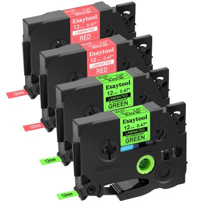 4 Pack Replacement for P-Touch TZe-435 TZe-D31 Laminated Label Tape 1/2" 12mm 0.47" White on Red, Black on Green Fluorescent Compatible with PT-D210 D220 H110 H100 P710BT D220 D410 D600 Marker