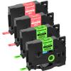 4 Pack Replacement for P-Touch TZe-435 TZe-D31 Laminated Label Tape 1/2" 12mm 0.47" White on Red, Black on Green Fluorescent Compatible with PT-D210 D220 H110 H100 P710BT D220 D410 D600 Marker view 1
