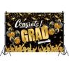 Laeacco Congrats Grad Backdrop 12x8ft Congratulations Grad Graduation Photo Backdrop Black and Gold Bachelor Cap Master Prom Party Supplies Class of 2025 Graduation Party Decorations Photo Studio view 1