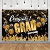Laeacco Congrats Grad Backdrop 12x8ft Congratulations Grad Graduation Photo Backdrop Black and Gold Bachelor Cap Master Prom Party Supplies Class of 2025 Graduation Party Decorations Photo Studio view 2