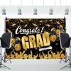 Laeacco Congrats Grad Backdrop 12x8ft Congratulations Grad Graduation Photo Backdrop Black and Gold Bachelor Cap Master Prom Party Supplies Class of 2025 Graduation Party Decorations Photo Studio view 3