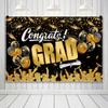 Laeacco Congrats Grad Backdrop 12x8ft Congratulations Grad Graduation Photo Backdrop Black and Gold Bachelor Cap Master Prom Party Supplies Class of 2025 Graduation Party Decorations Photo Studio view 4