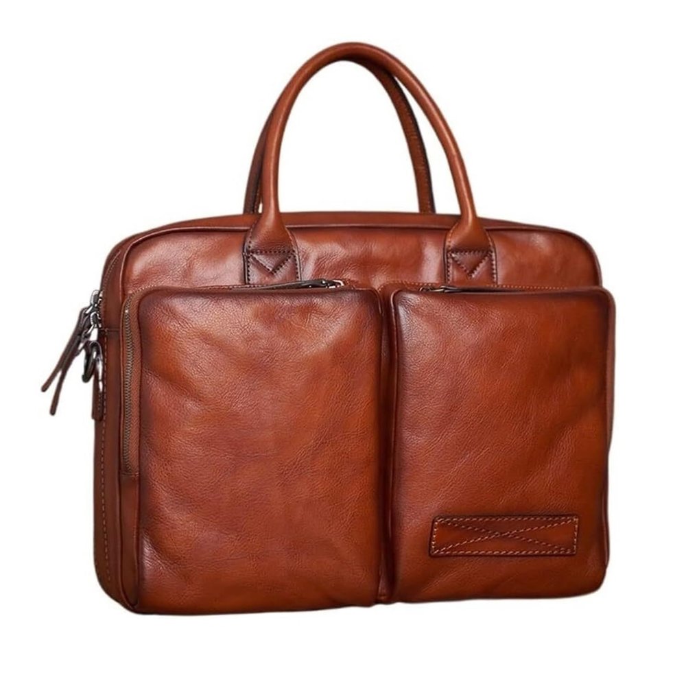 STBTOO Leather Man Handbag Briefcase with Tie Rod Sleeve Men Shoulder Bags Business 14 Inch Laptop Bag