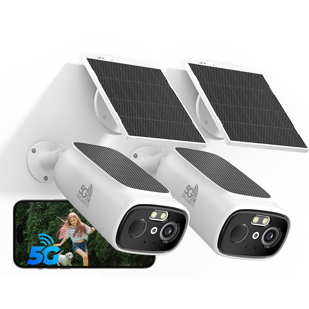 2.4G/5G WiFi Cameras for Home Security, 2K Solar Camera Outdoor Wireless, Color Night Vision Spotlight Camera with 130Wide View2-Way Audio, IP66, Cloud/SD, AI Detection, Works Alexa/Google Home