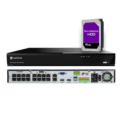 Camius 16 Channel PoE NVR Recorder, 4TB, 4K Ultra HD, 320Mbps, AI Person Vehicle Detection, Dual HDMI, No Monthly Fee, Plug and Play, PC Mac App Compatible, IP Cameras Not Included