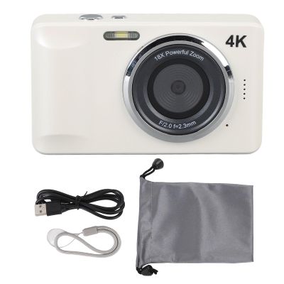 4K 64MP Digital Camera Autofocus Compact Point and Shoot Camera with 18X Zoom 2.8 Inch Screen Ideal for Photography Enthusiasts (White)