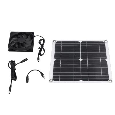 12W Greenhouse Solar Panel Fan Kit USB Powered Fan Mobile Phone Charging for Outdoor