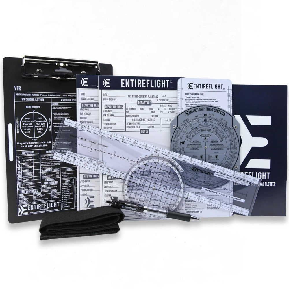 Aviation Pilot Kneeboard - E6b Flight Computer Plus Plotter & Cross Country Planning Notepad, Student Pilot Bundle