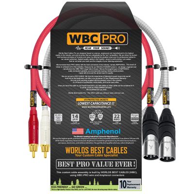 1 Foot RCA to XLR (Male) Cable Pair - WBC-PRO-LOCAP Low-Capacitance (14pF/ft) 22 AWG Ultra-Silent Audiophile & Pro-Grade Audio Interconnect Cable - Amphenol Plugs & Red & Silver Tweed Jackets
