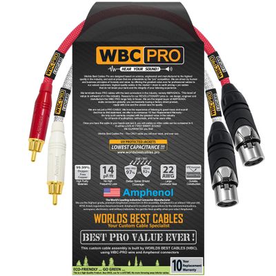 0.5 Foot RCA to XLR (Female) Cable Pair - WBC-PRO-LOCAP Low-Capacitance (14pF/ft) 22 AWG Ultra-Silent Audiophile & Pro-Grade Audio Interconnect Cable - Amphenol Plugs & Red & Silver Tweed Jackets