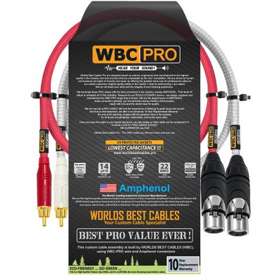 1 Foot RCA to XLR (Female) Cable Pair - WBC-PRO-LOCAP Low-Capacitance (14pF/ft) 22 AWG Ultra-Silent Audiophile & Pro-Grade Audio Interconnect Cable - Amphenol Plugs & Red & Silver Tweed Jackets