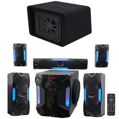 Kicker Bundle: 44VL7S122 12" 1500w L7 Solo-Baric L7S Loaded Ported Sub Enclosure Box Bundle with Rockville HTS56 1000w 5.1 Channel Home Theater System/Bluetooth/USB+8" Subwoofer (2 Items)
