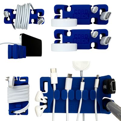 CordBrick/DeskBrick Bundle Weighted Cord Holders for Nightstand & Desk - Phone Charger Cable Management Travel, Phone Accessory, Stocking Stuffer - Gift for Home, Office - Blue