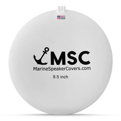 8.5" Marine Speaker Cover Boat Speaker Protector with Sun, Water, Dust, UV Protection, Military-Grade Silicone Design, White Case with Black Logo, Sold as Pair (215mm)