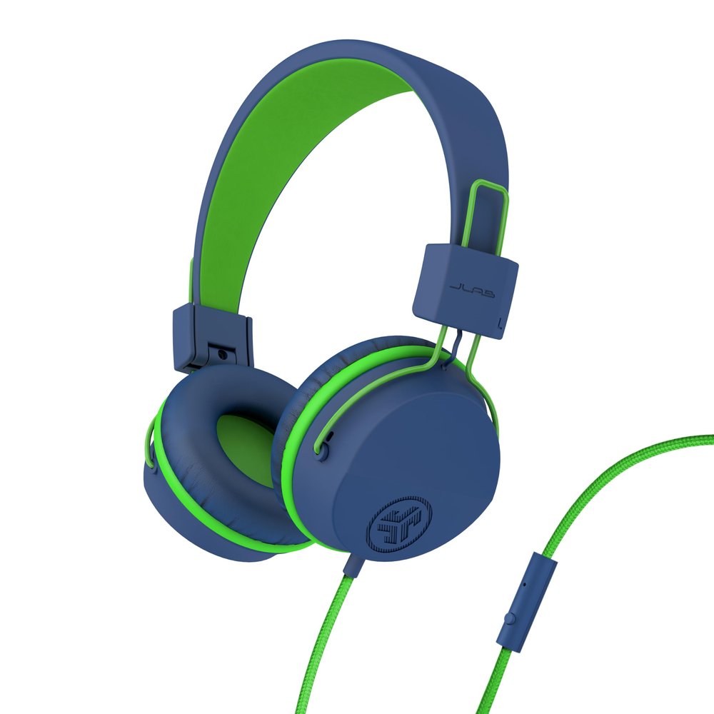 JLab JBuddies Studio On-Ear Kids Wired Headphones, Toddler Headphones, Kid Safe, Studio Volume Safe, Volume Limiter, Folding, Adjustable, Noise Isolation, with Mic (Blue/Green)