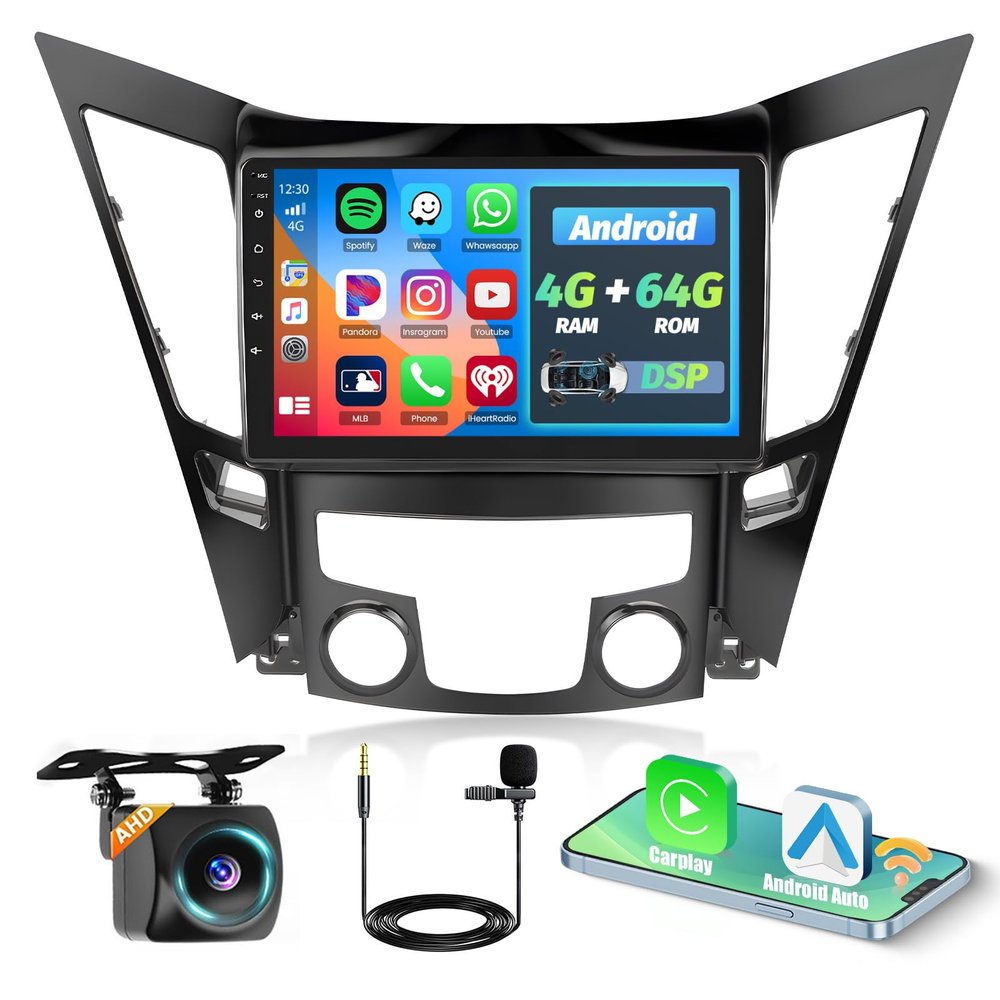 [DSP 4+64G] for Hyundai Sonata 2010-2015 Android 15 Car Stereo, Hikity 9'' IPS Touchscreen Sonata Radio Wireless Carplay Android Auto 5G WiFi/Bluetooth Mirror Link GPS SWC/FM/RDS/32EQ Backup Cam Mic
