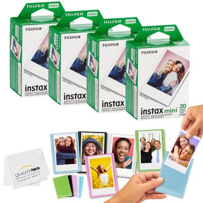 Fujifilm Mini Instax Films + Colored Magnet Photo Frames + Quality Photo Microfiber Cloth (80 Prints)
