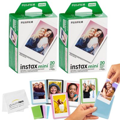 Fujifilm Mini Instax Films + Colored Magnet Photo Frames + Quality Photo Microfiber Cloth (40 Prints)