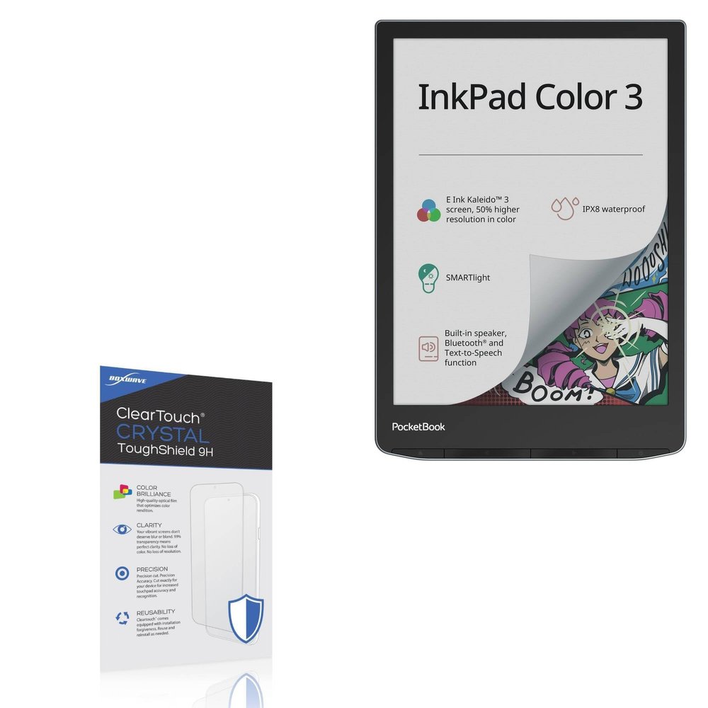 BoxWave Screen Protector Compatible with Pocketbook InkPad Color 3 - ClearTouch Crystal ToughShield 9H (2-Pack), Clear 9H Tough Flexible Film Screen Protector