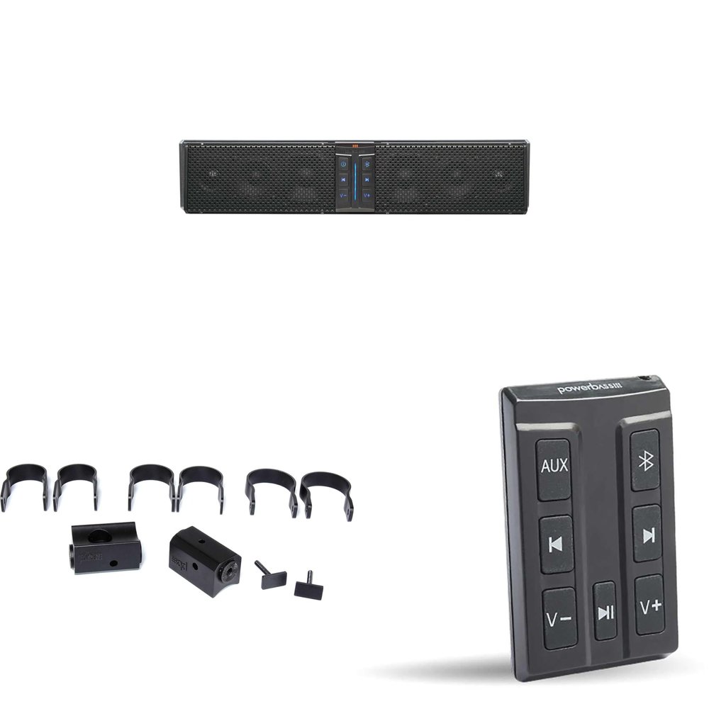PowerBass XL-650-6 Speaker System Bluetooth Powersports Sound Bar with XL-SBCONRF - XL Soundbar External Wireless Controller & XL-SBTCLAMP - Thin C Clamp Compatible with 1.5", 1.75", 2" Bars - Pair