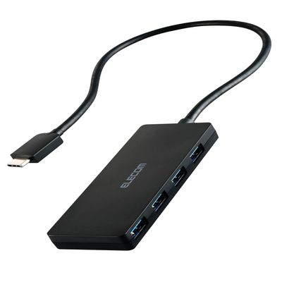 Elecom U3HC-H041BK USB 3.2 (Gen1) USB Hub, 5Gbps USB-C Connection, 4 Ports, Bus Power, 11.8 inches (30 cm), Cable, Black