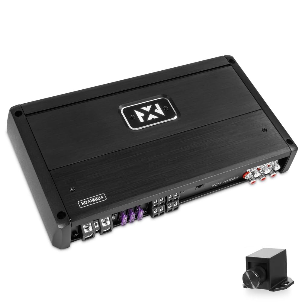 NVX XQA10004 1000W RMS XQ-Series SQ Hi-Res Class D 4-Channel Amplifier with X-Boost Circuitry and Wired Bass Remote