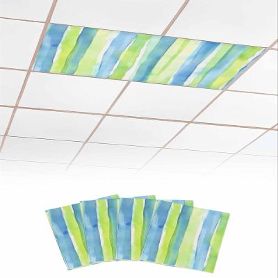 4 PCS Fluorescent Light Covers - Watercolor Green Blue Stripe Magnetic Light Filters for Ceiling Light,Modern Abstract Line Texture Light Shade Panel for Office Classroom Home Decor,4 x 2 Feet