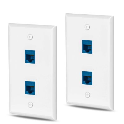 Ethernet Wall Plate Cat6 2 Port Keystone Jack Wall Plate with RJ45 Keystone Inline Coupler insert, Female to Female Cat6 Keystone Wall Jack, Blue (2 Pack)
