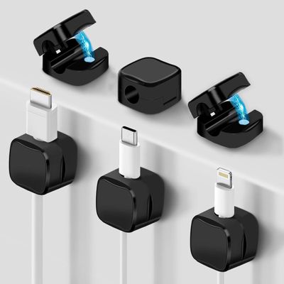 8 Pack Magnetic Cable Clips, Cord Organizer for Desk, Grizzly Supply Under Desk Cable Management, Strong Adhesive Wire Holder for Home Office Phone Car Wall Desktop Nightstand (Black)
