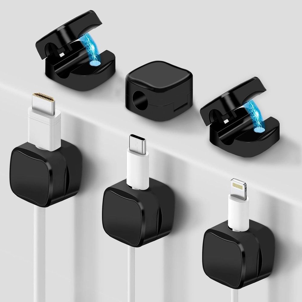 8 Pack Magnetic Cable Clips, Cord Organizer for Desk, Grizzly Supply Under Desk Cable Management, Strong Adhesive Wire Holder for Home Office Phone Car Wall Desktop Nightstand (Black)