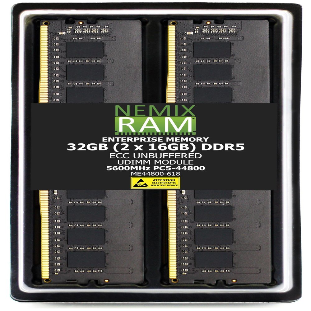 NEMIX RAM 32GB (2X16GB) DDR5 5600MHZ PC5-44800 1Rx8 1.1V CL46 288-PIN ECC Unbuffered UDIMM PC Memory Compatible with GIGABYTE Z890 AORUS ICE Series Motherboard