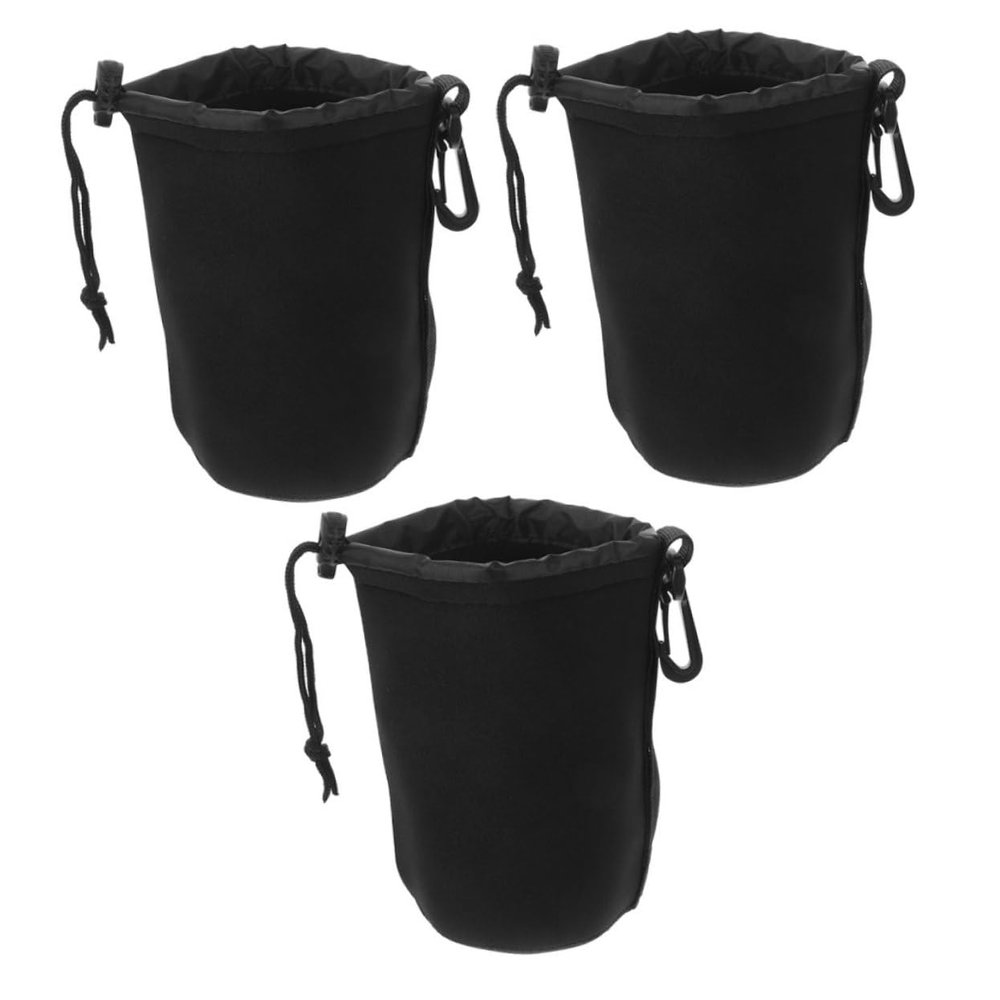 BRIGHTFUFU 3pcs Compact Camera Lens Case Drawstring Storage Bag for Dslr Lenses Travel Lens Protector with Carabiner Outdoor Photography Accessories