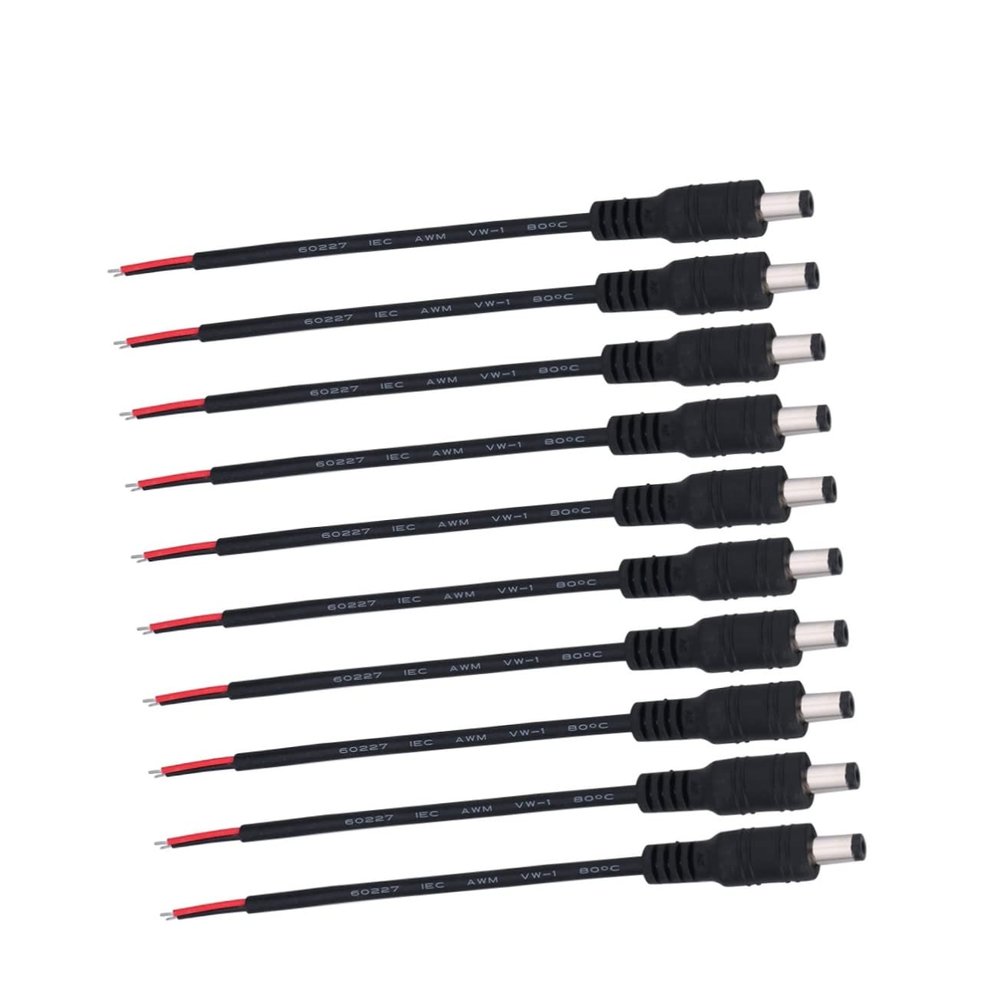 KONTONTY 10pcs Dc Power Jack Adapter Cable for CCTV Cameras Connectors Prong Adapter