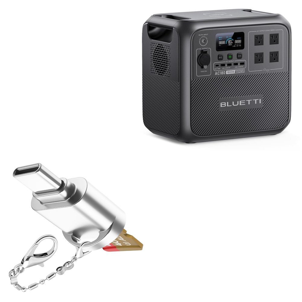 BoxWave Adapter Compatible with BLUETTI AC180 - Micro SD Card miniReader, USB Type-C OTG Reader USB3.0 Adapter Keychain - Metallic Silver