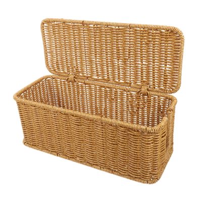CAXUSD Large Cable Management Box Rattanlike Design Power Cord Organizer Storage Box Lids for Desk Home Office
