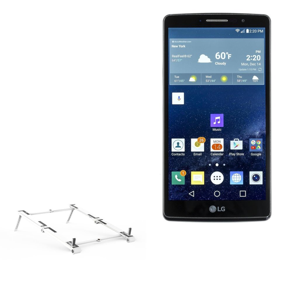 BoxWave Stand and Mount Compatible with LG G Vista 2 - Pocket Aluminum Stand 3-in-1, Portable Multi Angle Viewing Riser - Metallic Silver