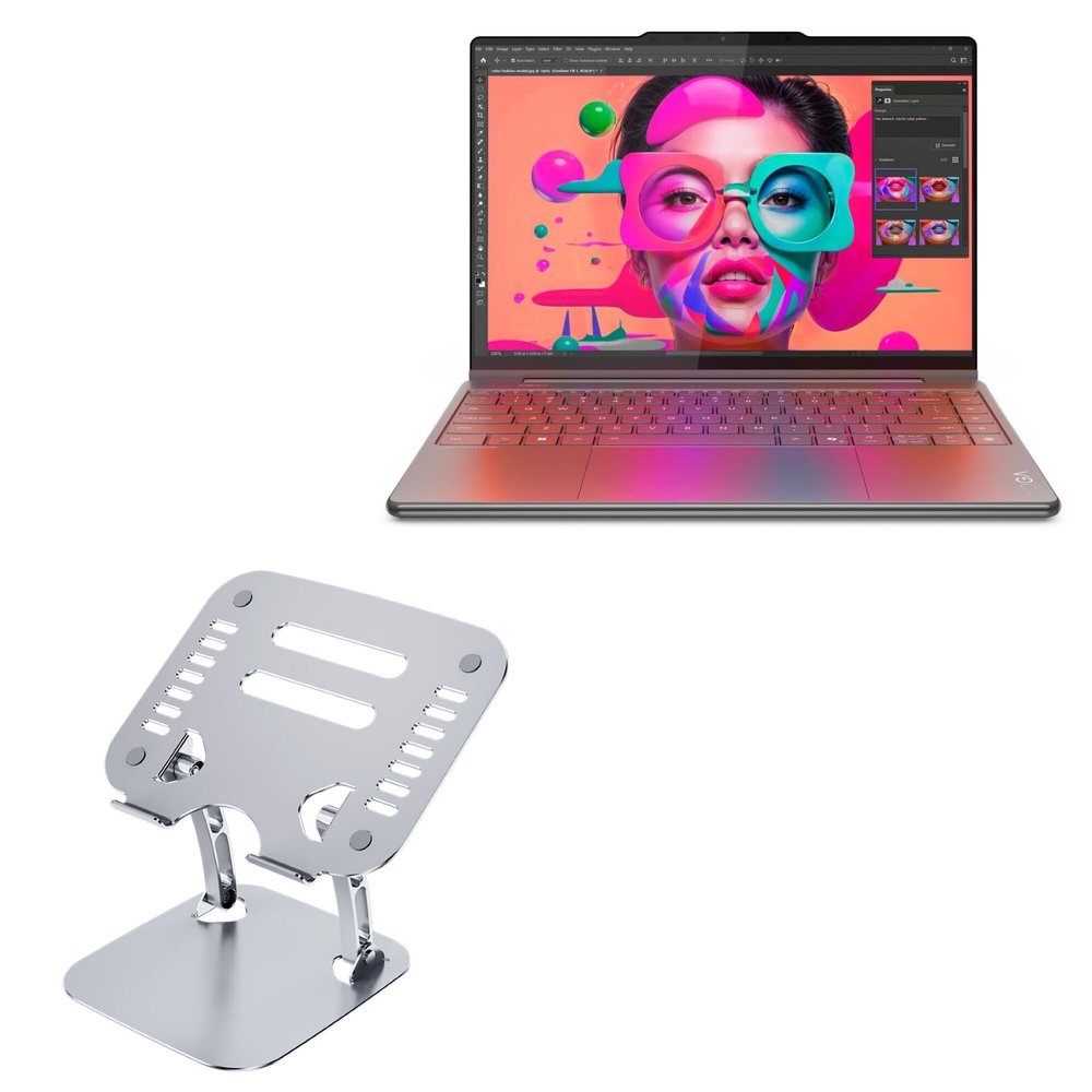 BoxWave Stand and Mount Compatible with Lenovo Yoga 9i 2-in-1 Aura Edition (14 in Intel) - Executive VersaView Laptop Stand, Ergonomic Adjustable Viewing Angle Metallic Riser - Metallic Silver