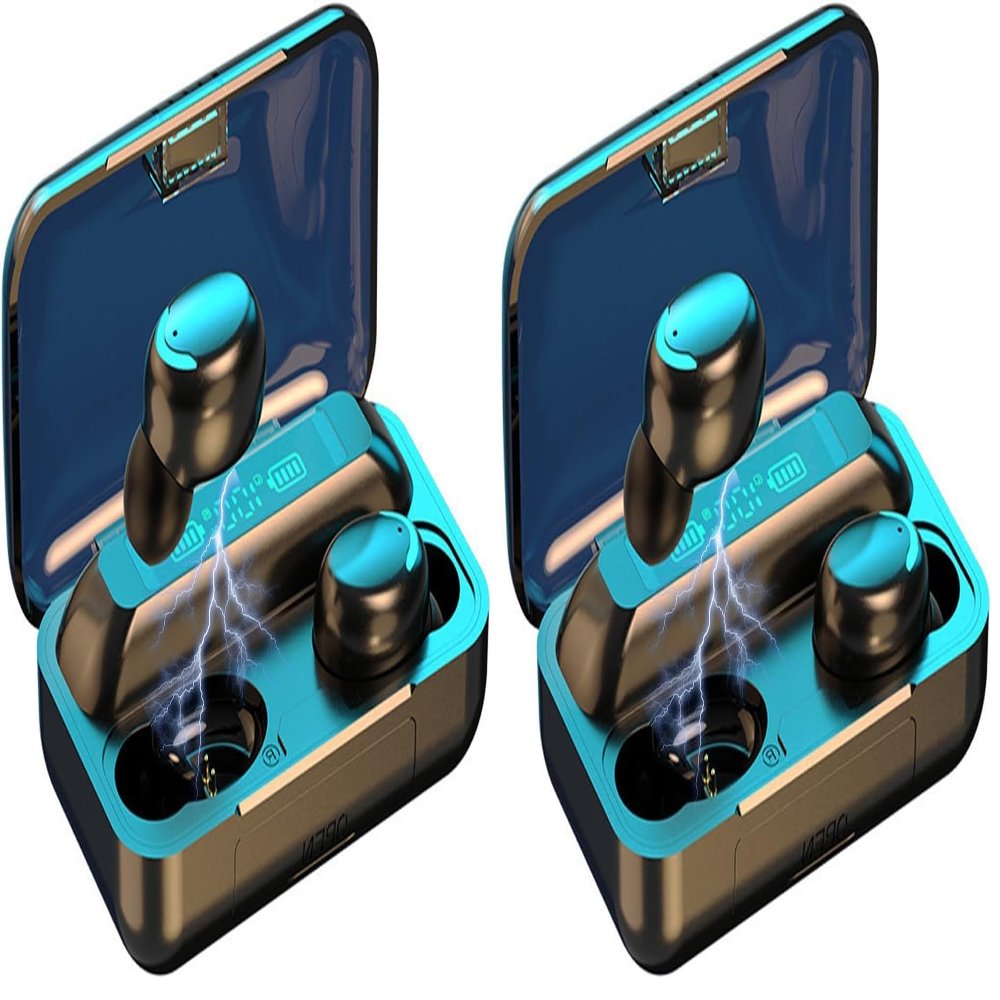 2023 Newest Wireless Earbuds Bluetooth 5.0 Headphones Mini Stereo Earphones in-Ear Built-in Mic Headset Headset with Charging Box for iOS Android (Pack of 2)