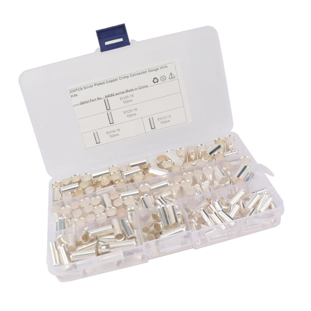 OKUMEYR 200pcs Copper Crimp Wire Connectors for Electrical Applications Pin Terminals for Automotive and Audio Installation Insulated and Copper Material
