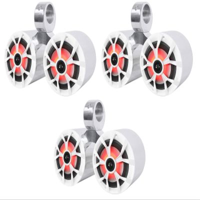 Rockville Bundle: (3) Pair RKL65MBW 6.5" 700w Marine Boat Speakers w/LED+Black/White Grilles Bundle DMAC65S Dual 6.5" Polished Silver Aluminum Wakeboard Speaker Enclosure (6 Items)