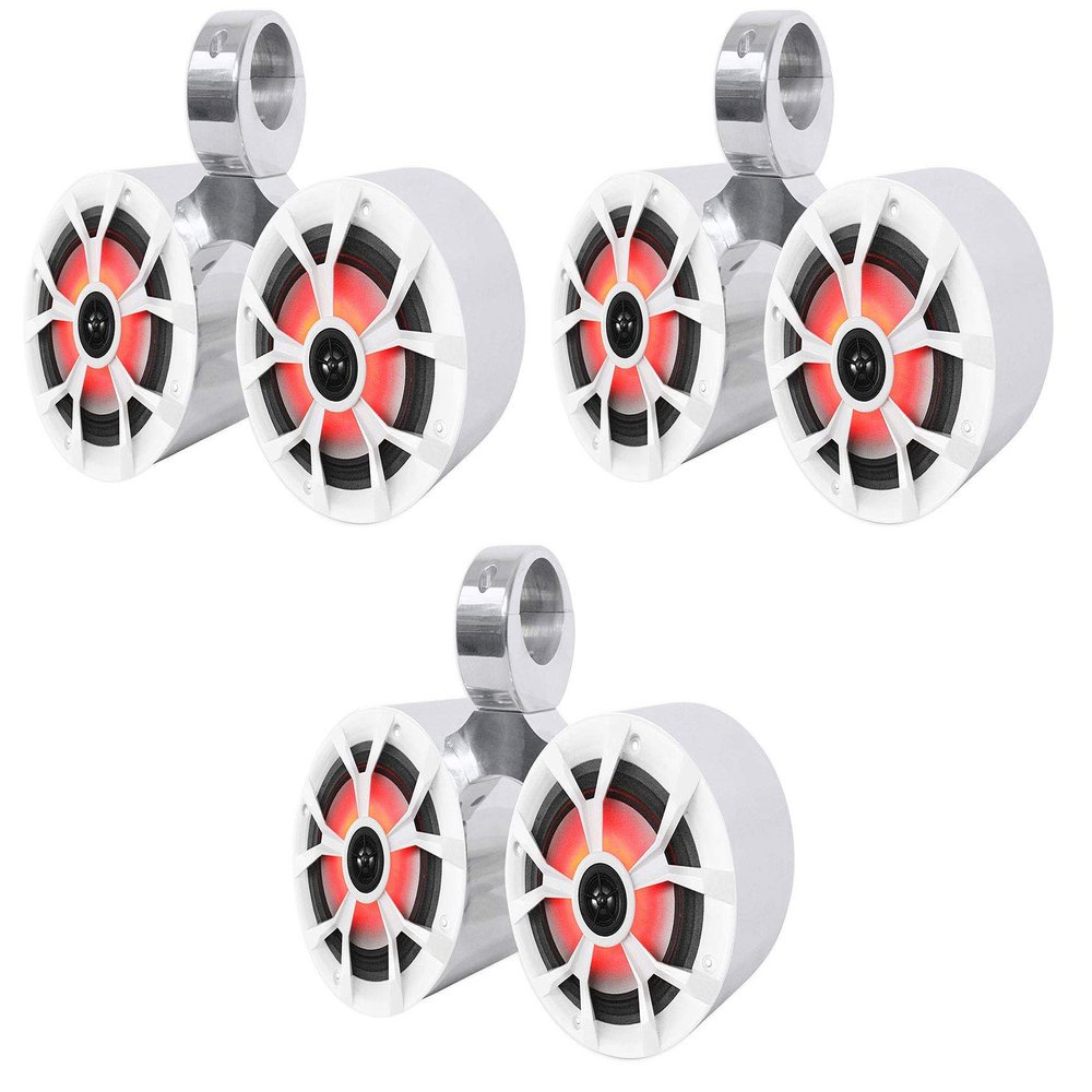 Rockville Bundle: (3) Pair RKL65MBW 6.5" 700w Marine Boat Speakers w/LED+Black/White Grilles Bundle DMAC65S Dual 6.5" Polished Silver Aluminum Wakeboard Speaker Enclosure (6 Items)