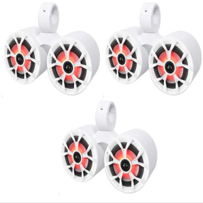 Rockville RKL65MBW Bundle: (3 Pairs) 6.5 in Marine LED Speakers w Black White Grilles, (3) DMAC65W Dual 6.5 in Wakeboard Tower Enclosures, 6-Items