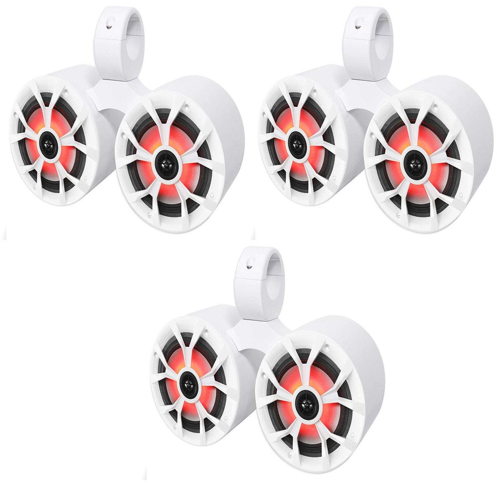 Rockville RKL65MBW Bundle: (3 Pairs) 6.5 in Marine LED Speakers w Black White Grilles, (3) DMAC65W Dual 6.5 in Wakeboard Tower Enclosures, 6-Items